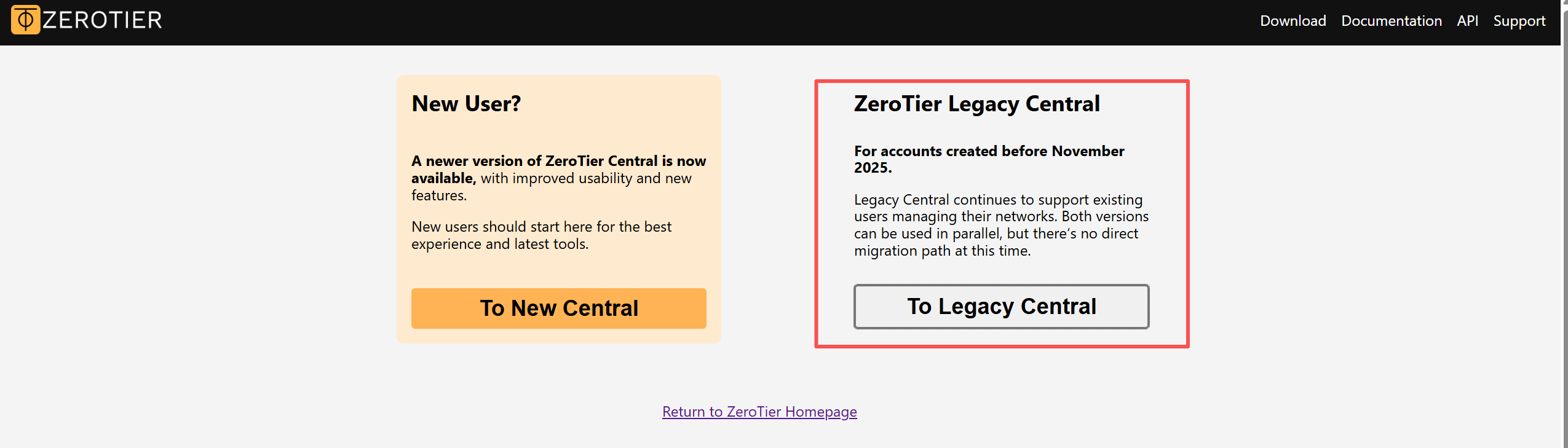 zerotier central select page